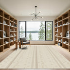 Subtle Cream Striped Floral Vine Rug