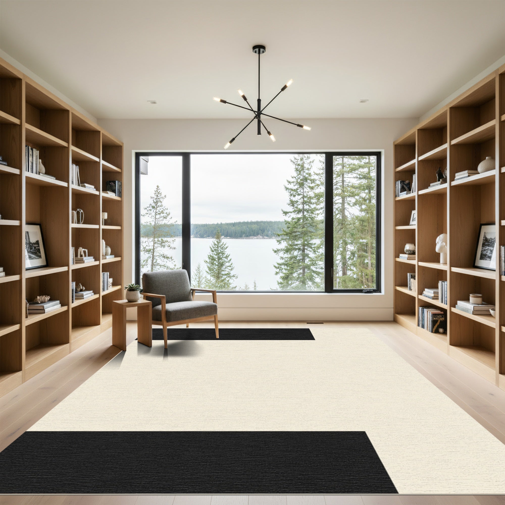 Minimalist Black Cream Geometric Blocks Rug