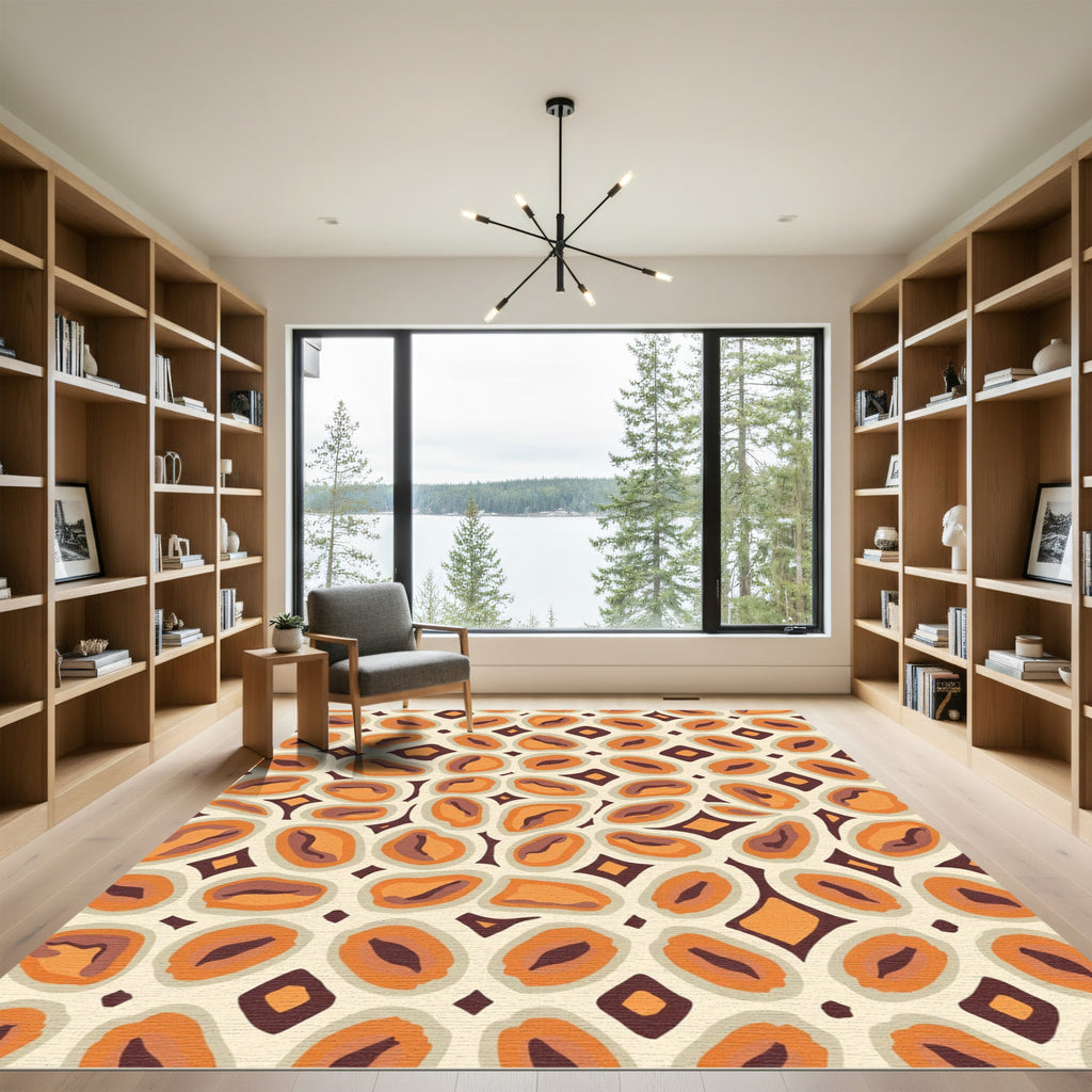 Orange Brown Abstract Irregular Shapes Rug