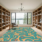 Oceanic Teal Turtle Coral Swirl Rug