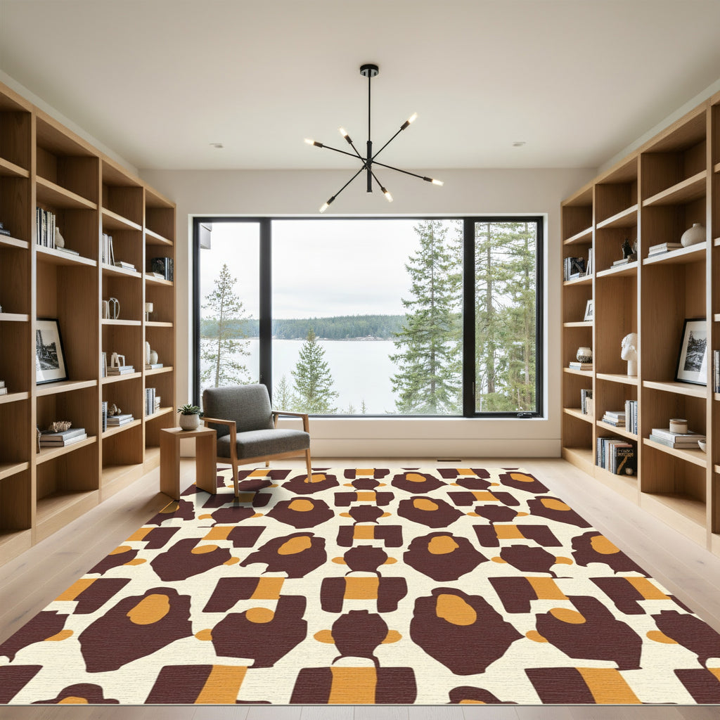Abstract Brown Orange Geometric Figures Rug