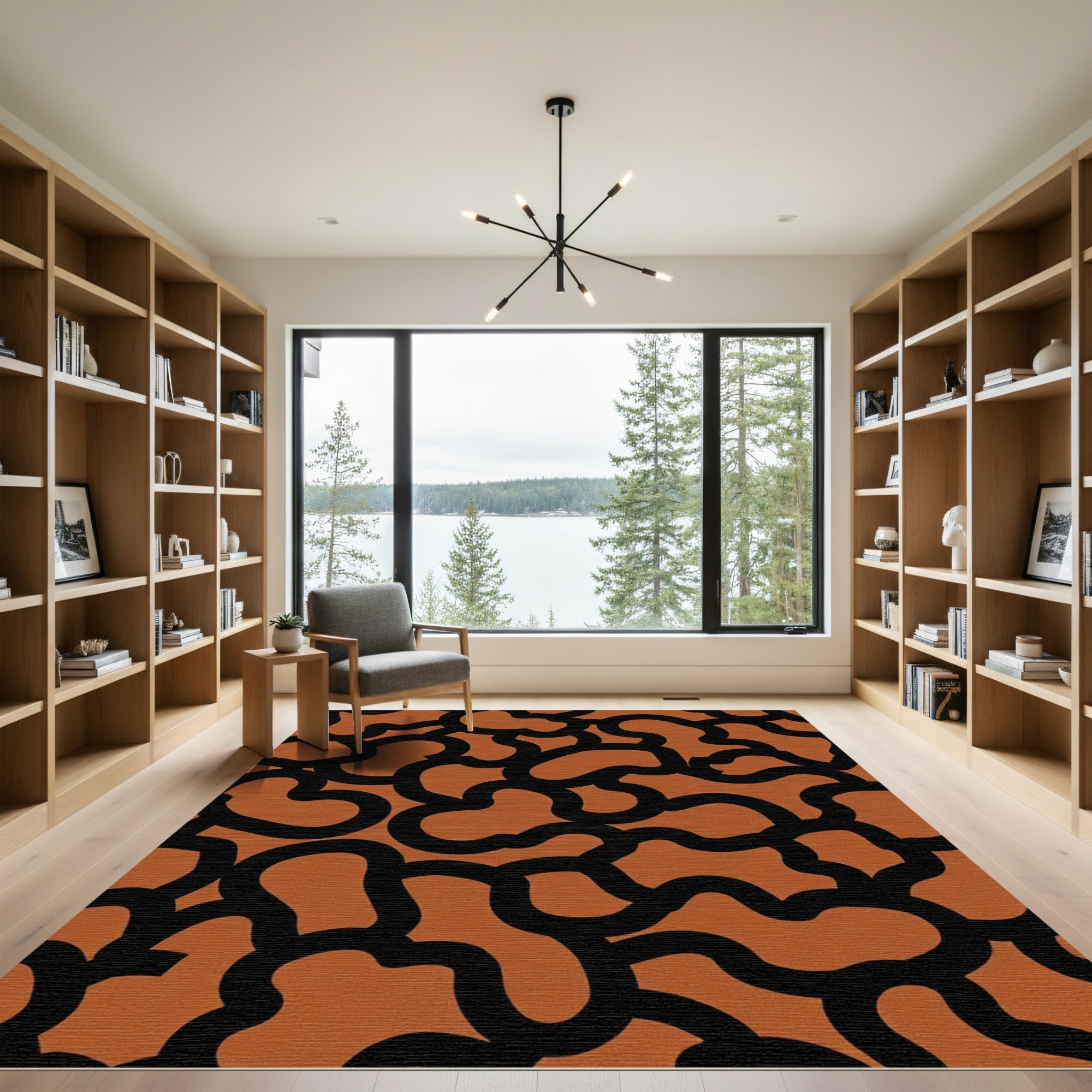 Orange Black Organic Flow Rug