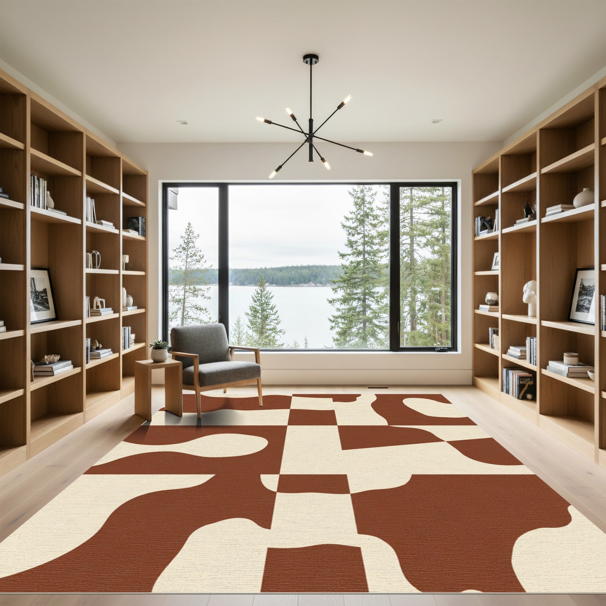 Abstract Organic Brown Cream Shapes Rug
