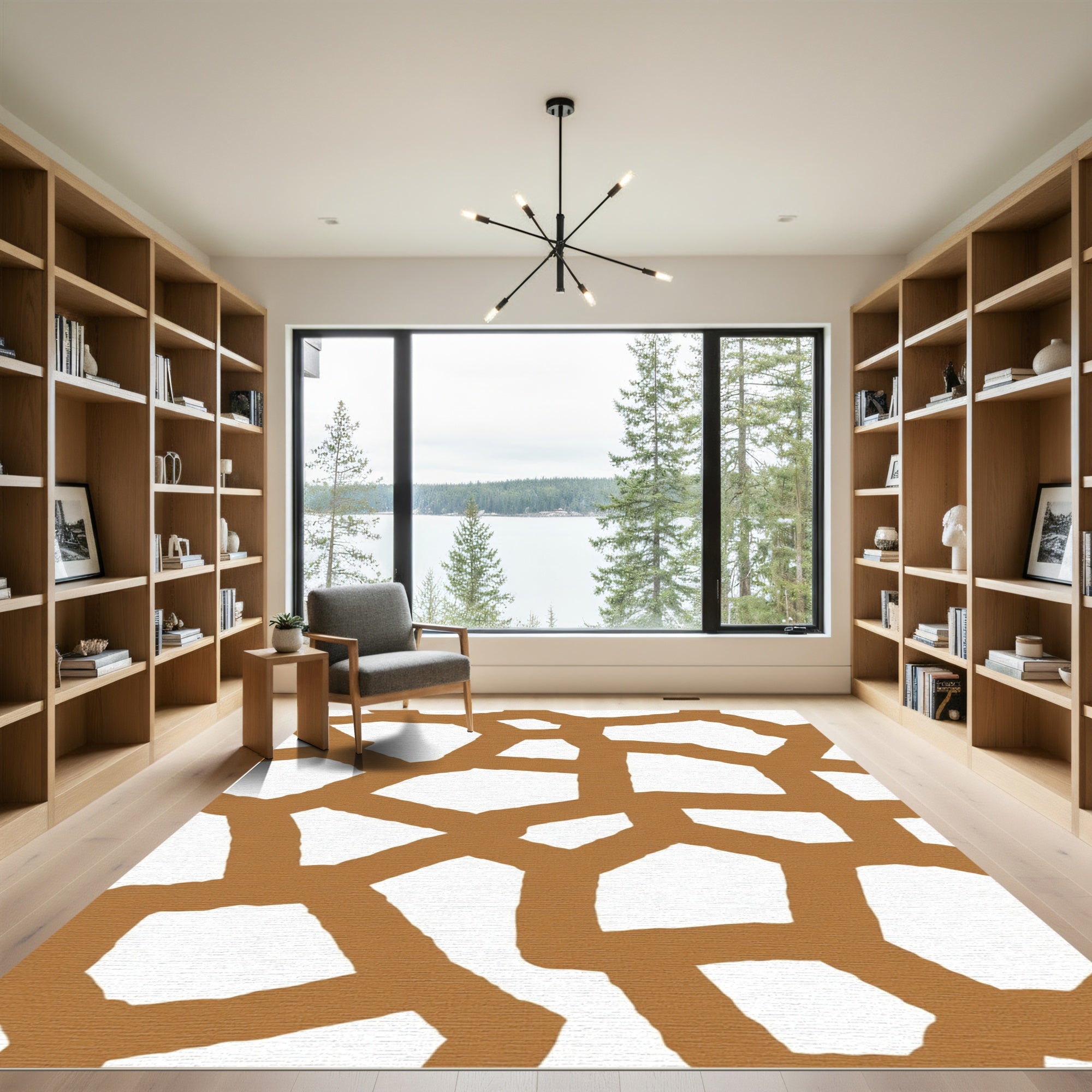 Brown Organic Interlocking Shapes Rug