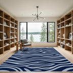 Deep Blue Gray Abstract Wave Rug