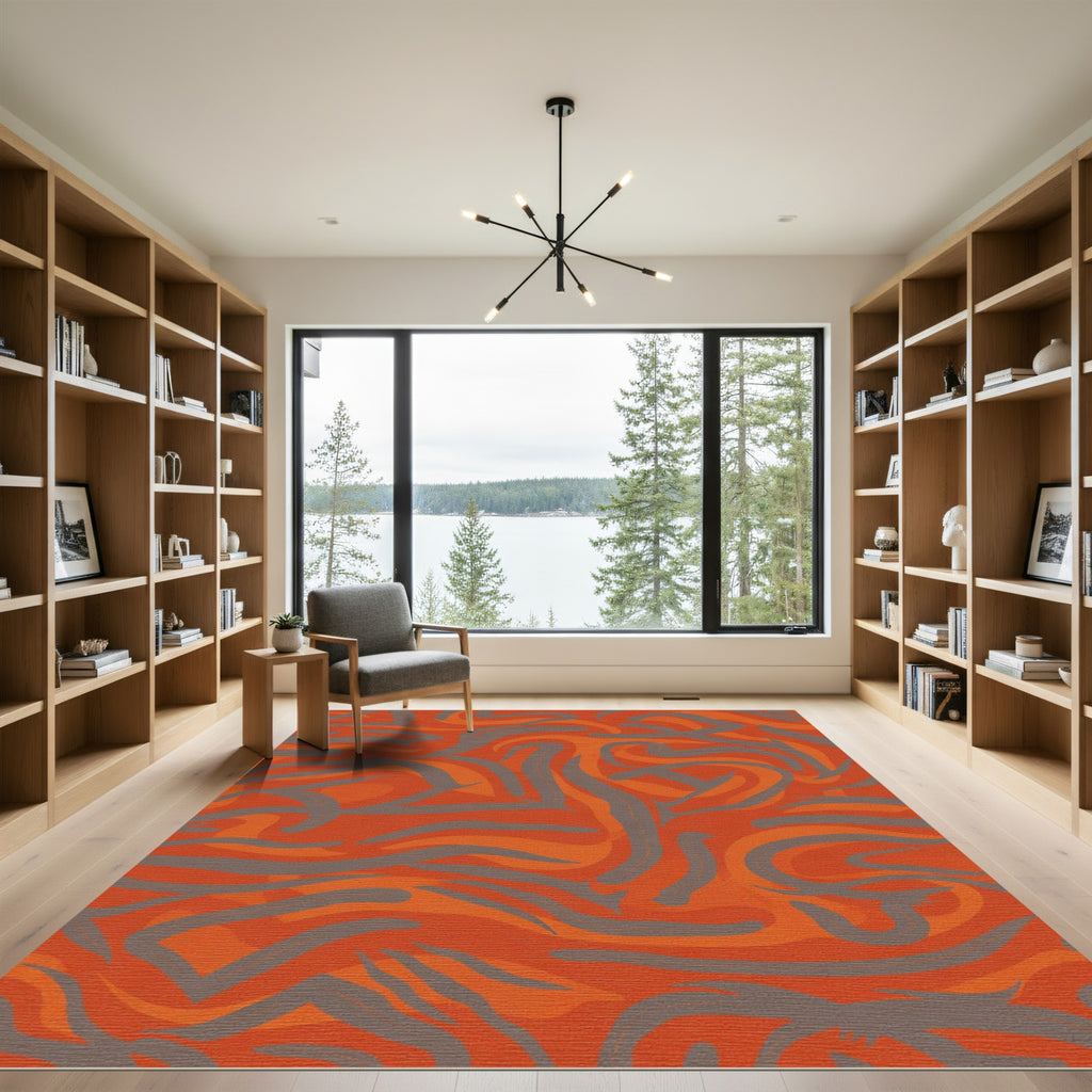 Bold Orange Gray Swirl Abstract Rug
