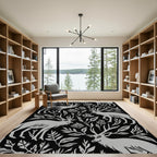 Light Gray Stag Botanical Scene Rug