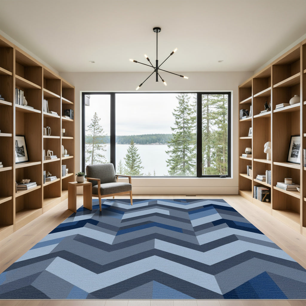 Blue Geometric Chevron Abstraction Rug