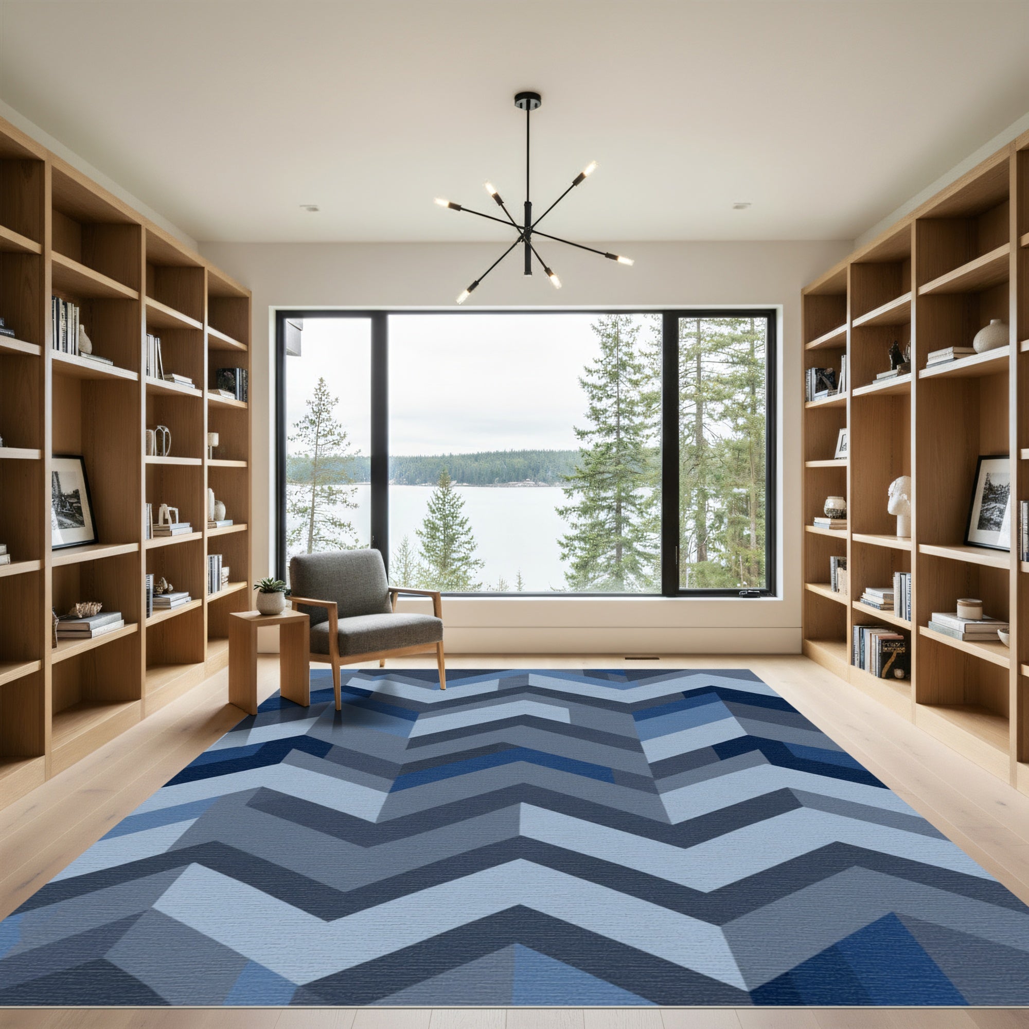 Blue Geometric Chevron Abstraction Rug