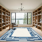 Geometric Blocks Blue Border Rug