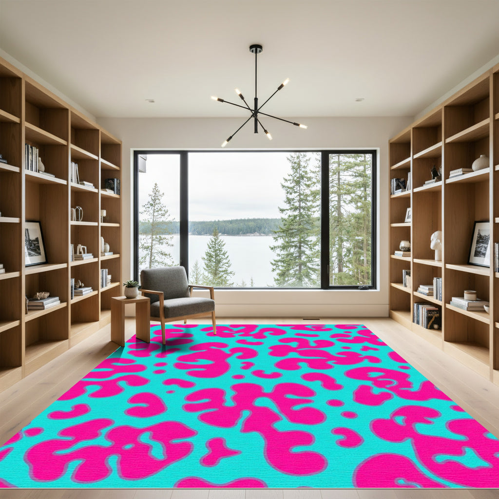 Bright Pink Blob Abstract Aqua Rug