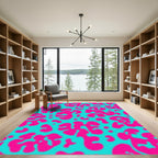 Bright Pink Blob Abstract Aqua Rug