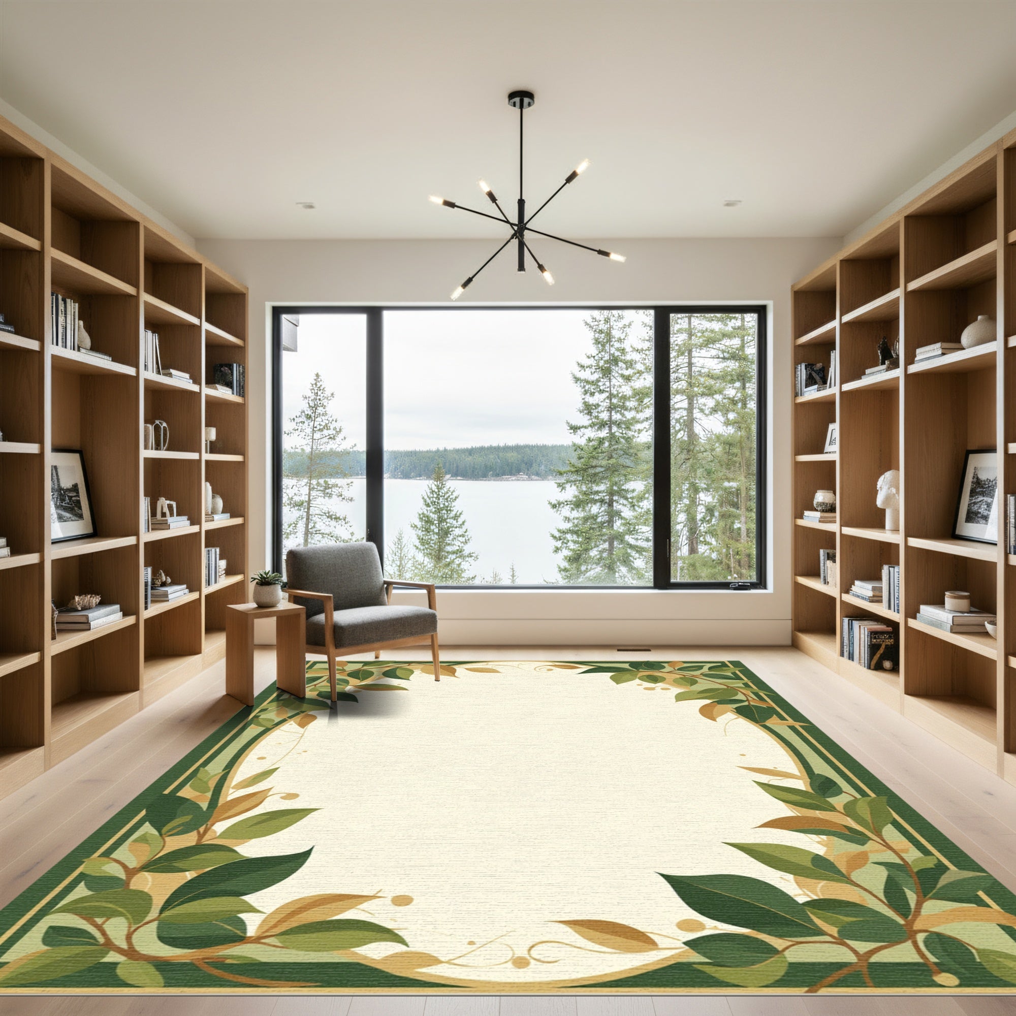 Green and Gold Leafy Frame Rug