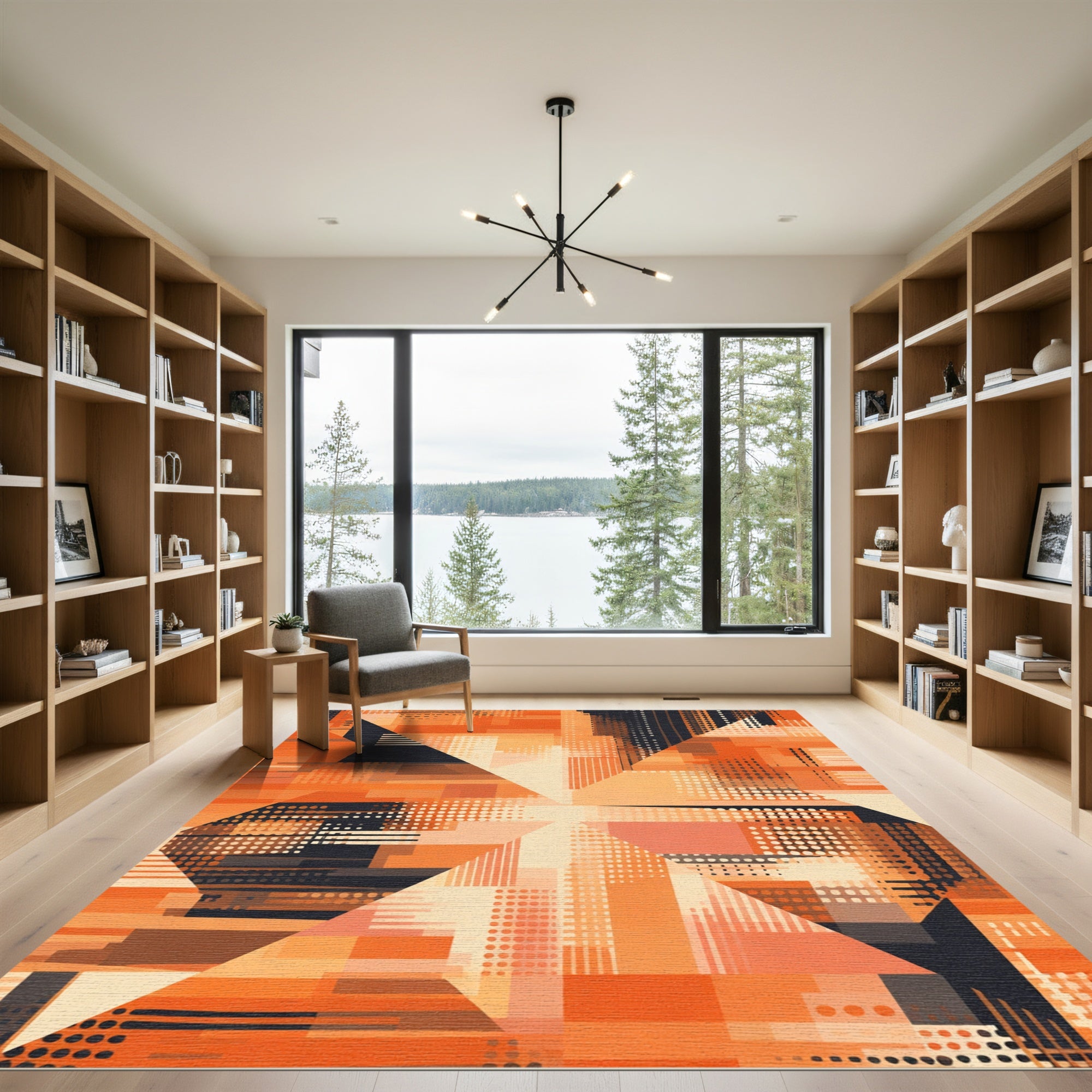Geometric Orange Abstract Pixelated Rug