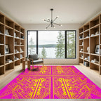 Vibrant Pink Gold Geometric Maze Rug