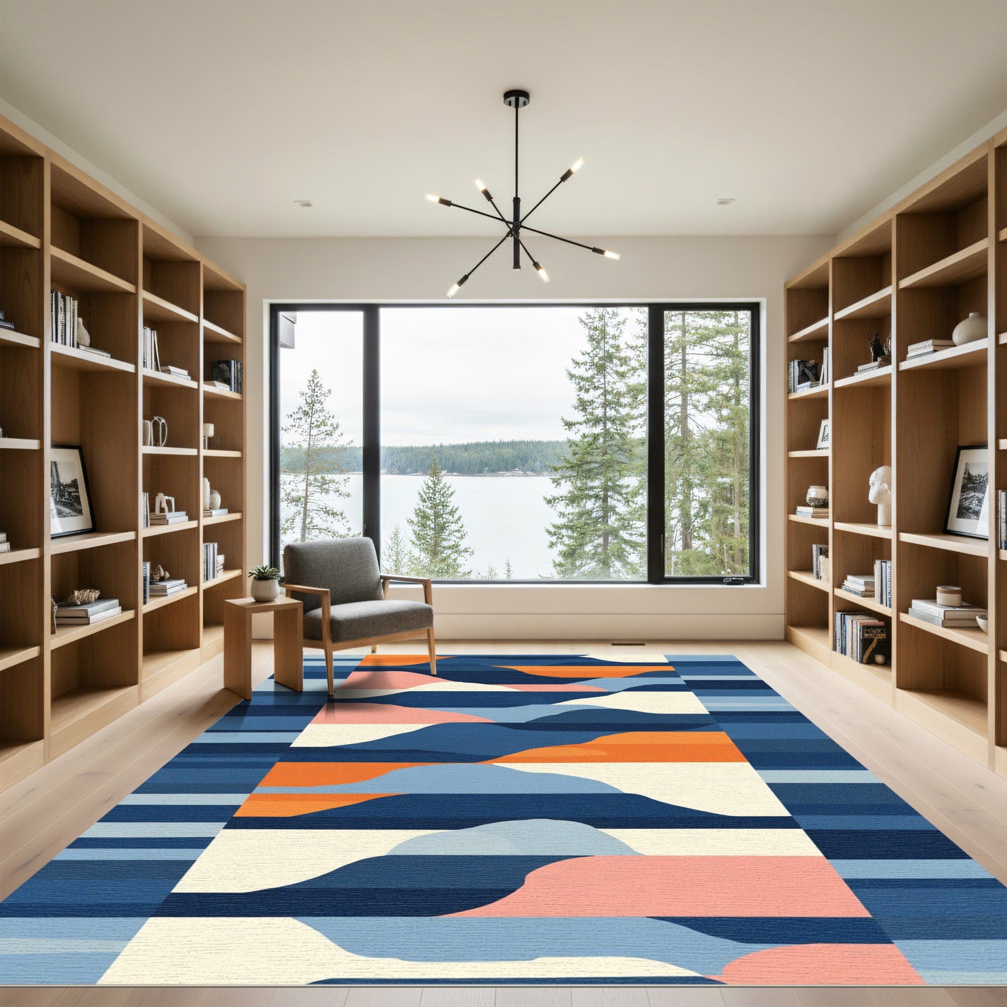 Abstract Blue Orange Horizon Landscape Rug