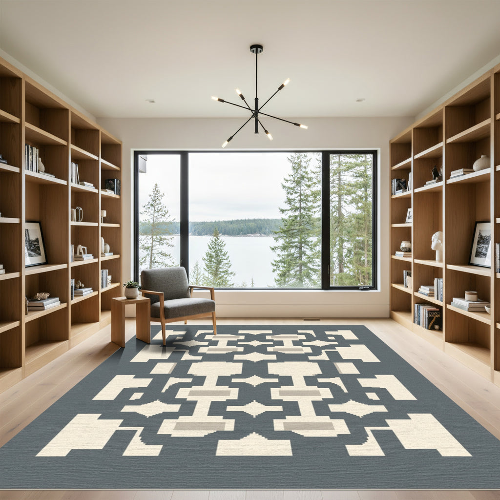 Gray And Beige Geometric Lattice Rug