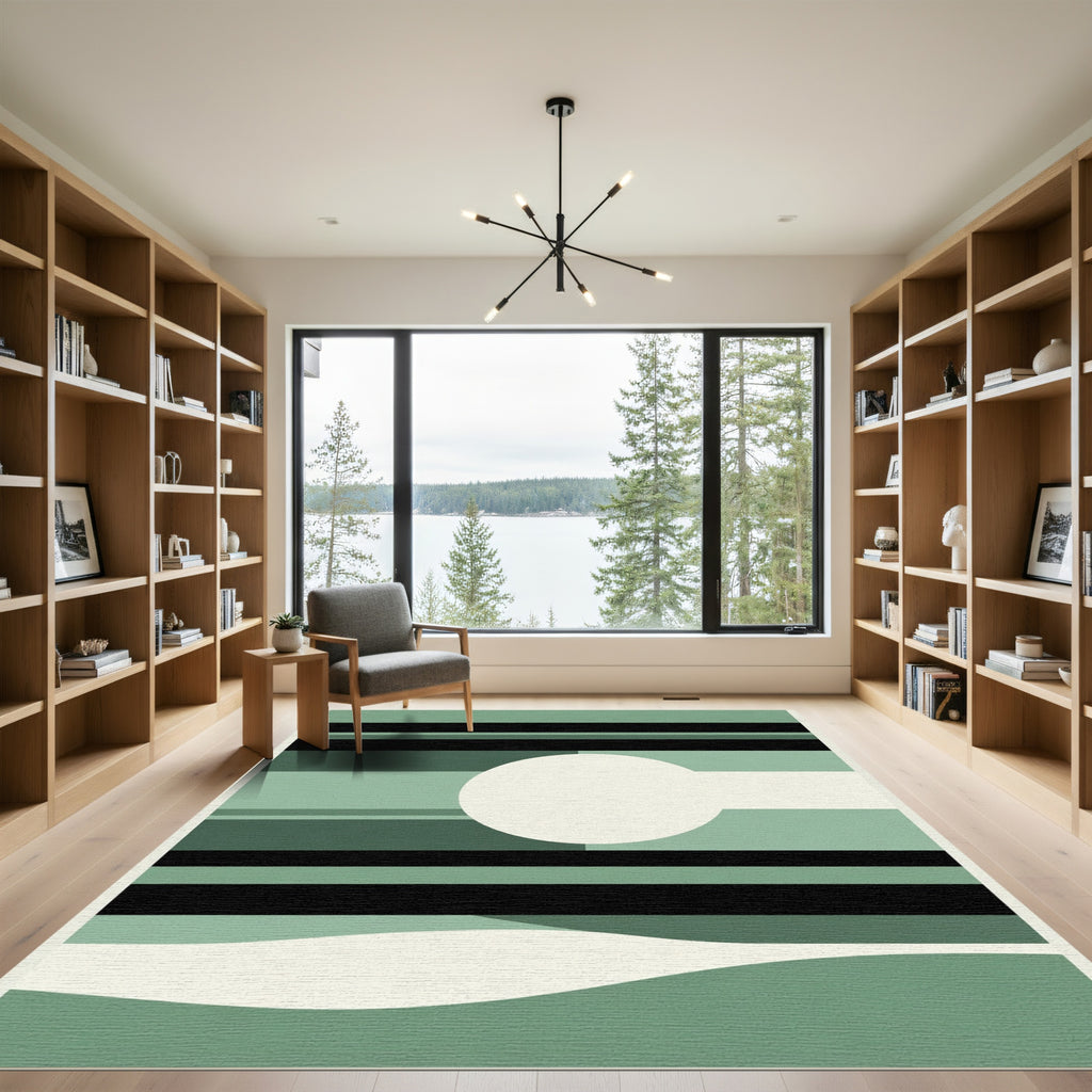 Modern Green Abstract Horizontal Band Rug