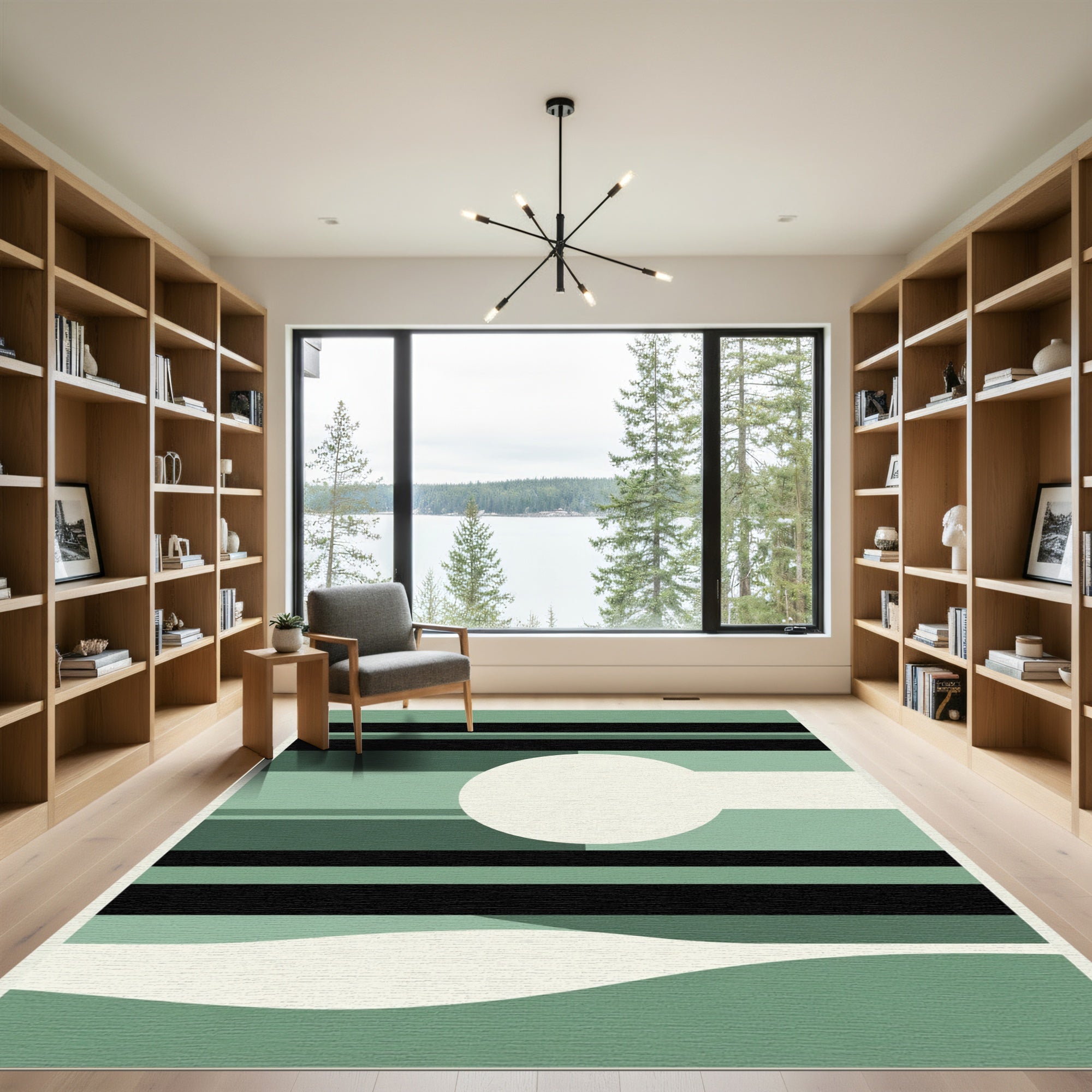 Modern Green Abstract Horizontal Band Rug