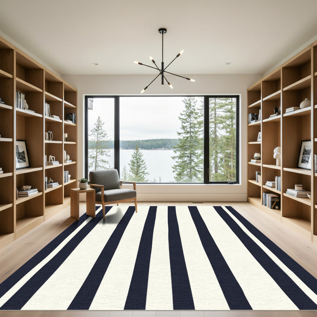 Classic Navy Cream Vertical Stripe Rug