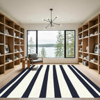 Classic Navy Cream Vertical Stripe Rug