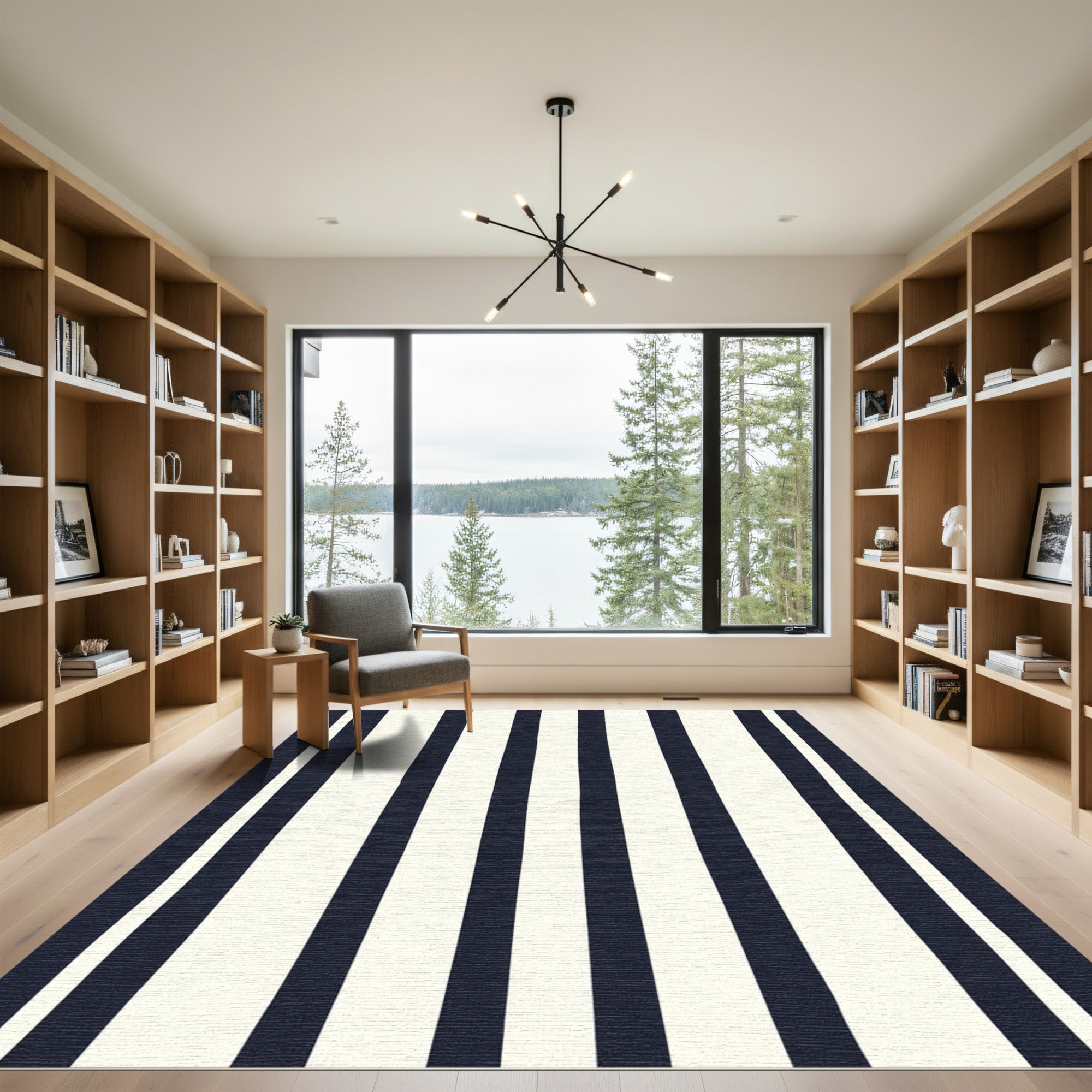 Classic Navy Cream Vertical Stripe Rug