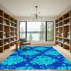 Electric Blue Tropical Floral Arrangement Rug