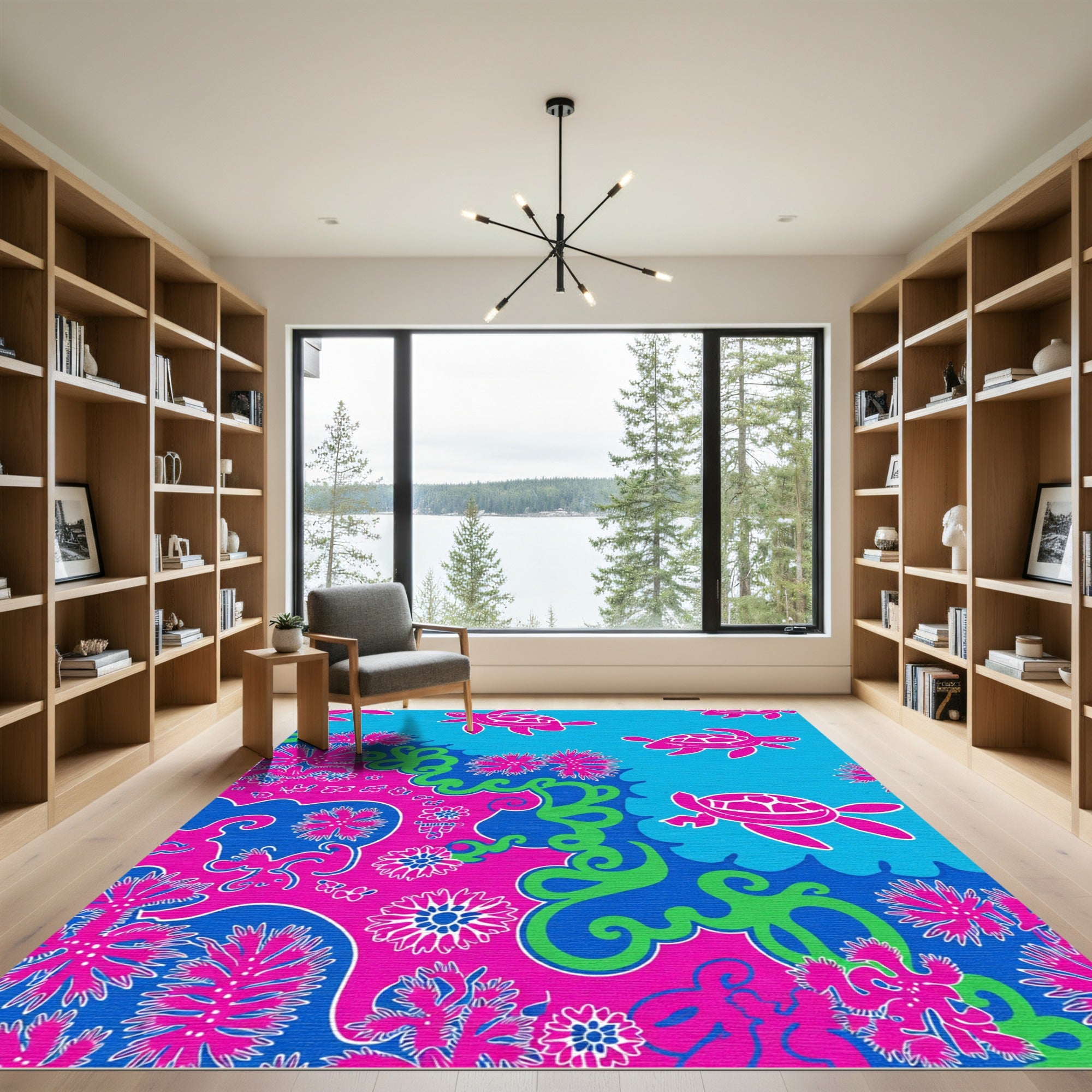 Bright Pink Turtle Ocean Floral Rug