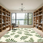 Olive Green Leafy Branches Botanical Rug