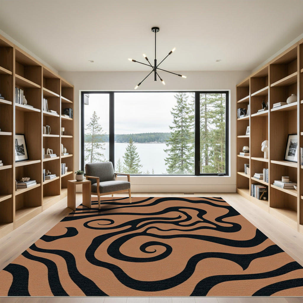 Brown Black Swirl Abstract Organic Rug