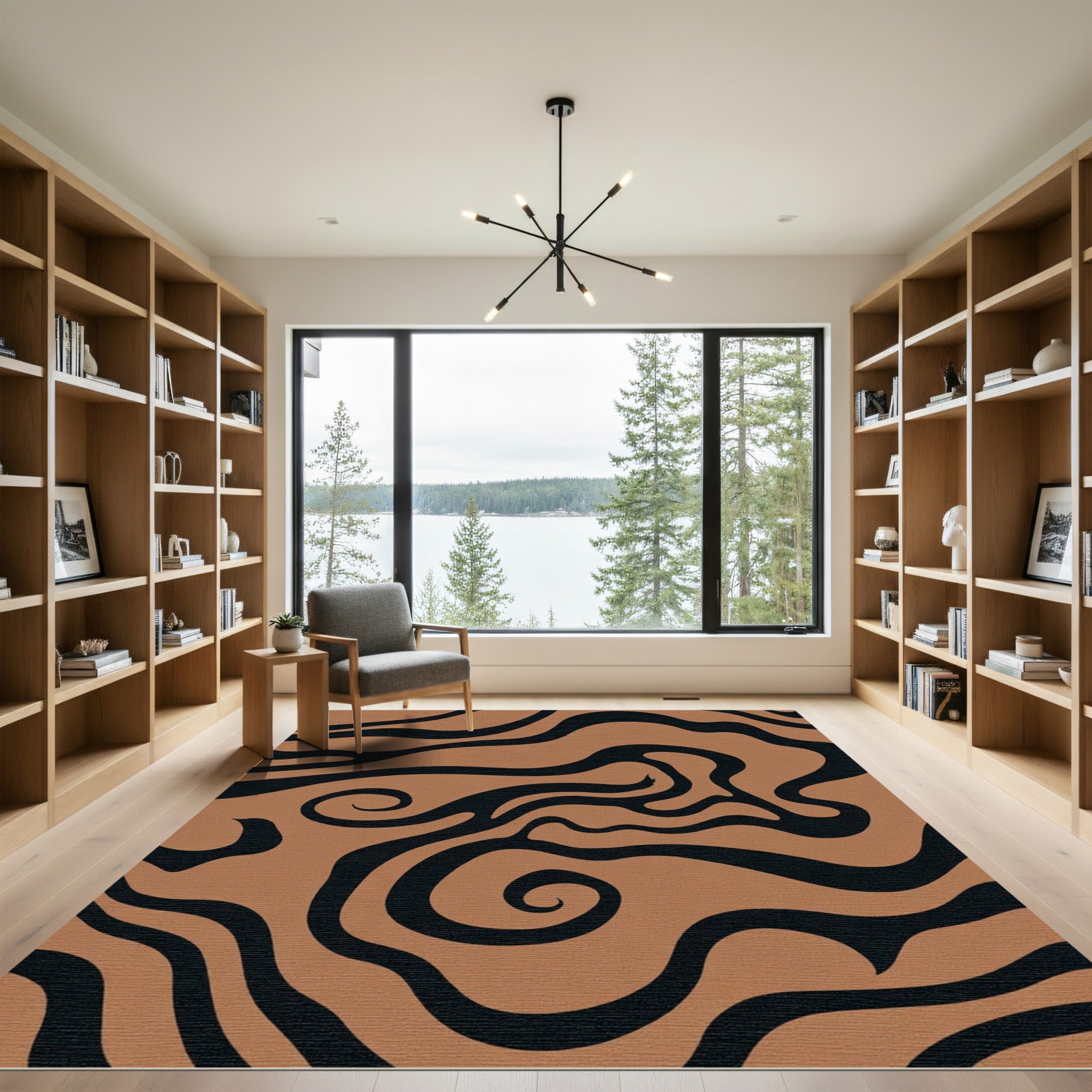 Brown Black Swirl Abstract Organic Rug