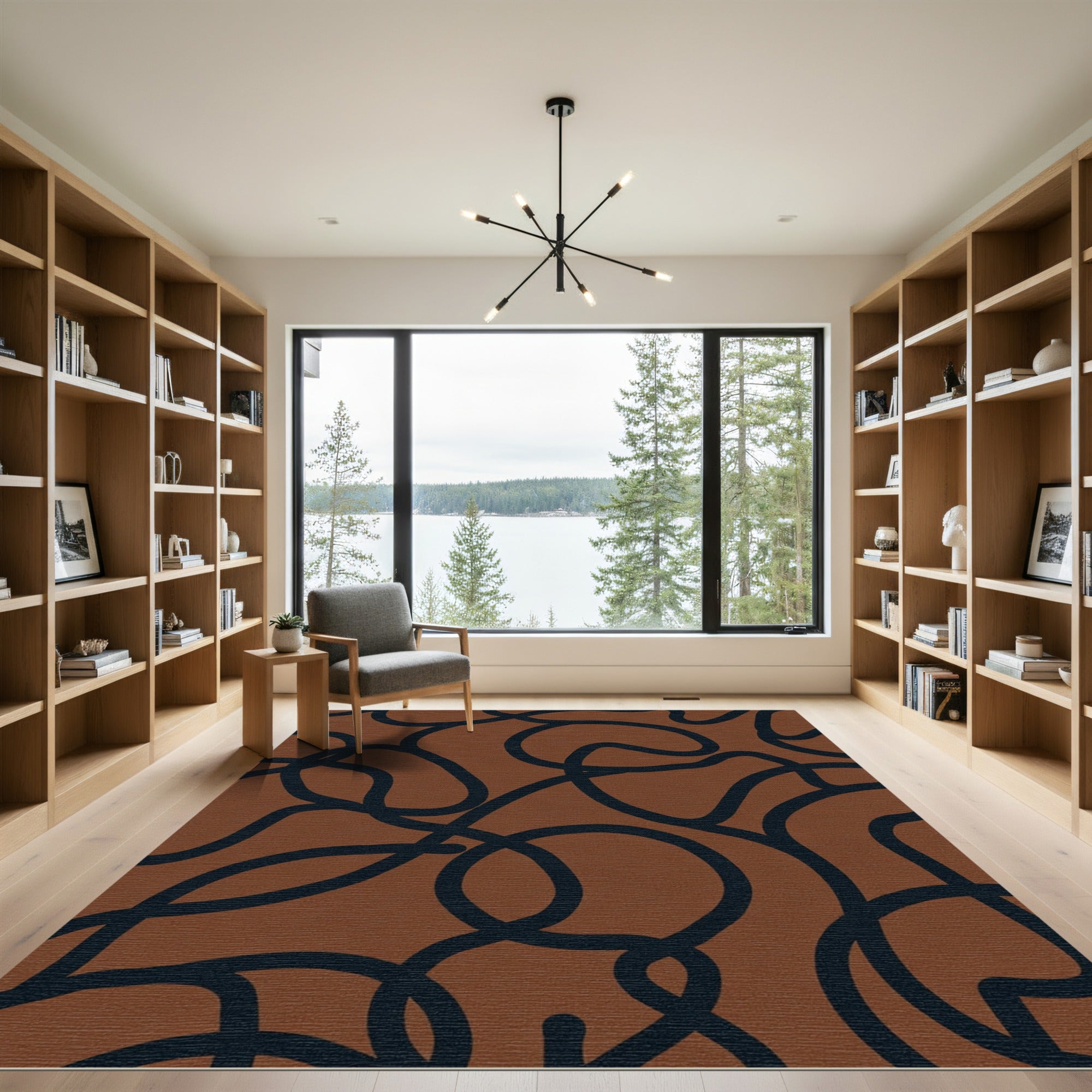 Earthy Brown Abstract Swirl Rug