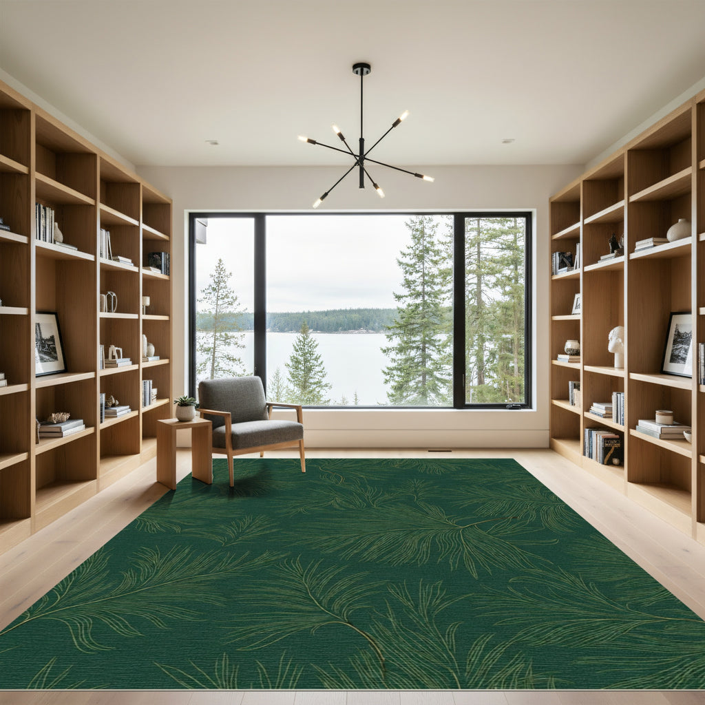 Emerald Green Feather Abstract Art Rug