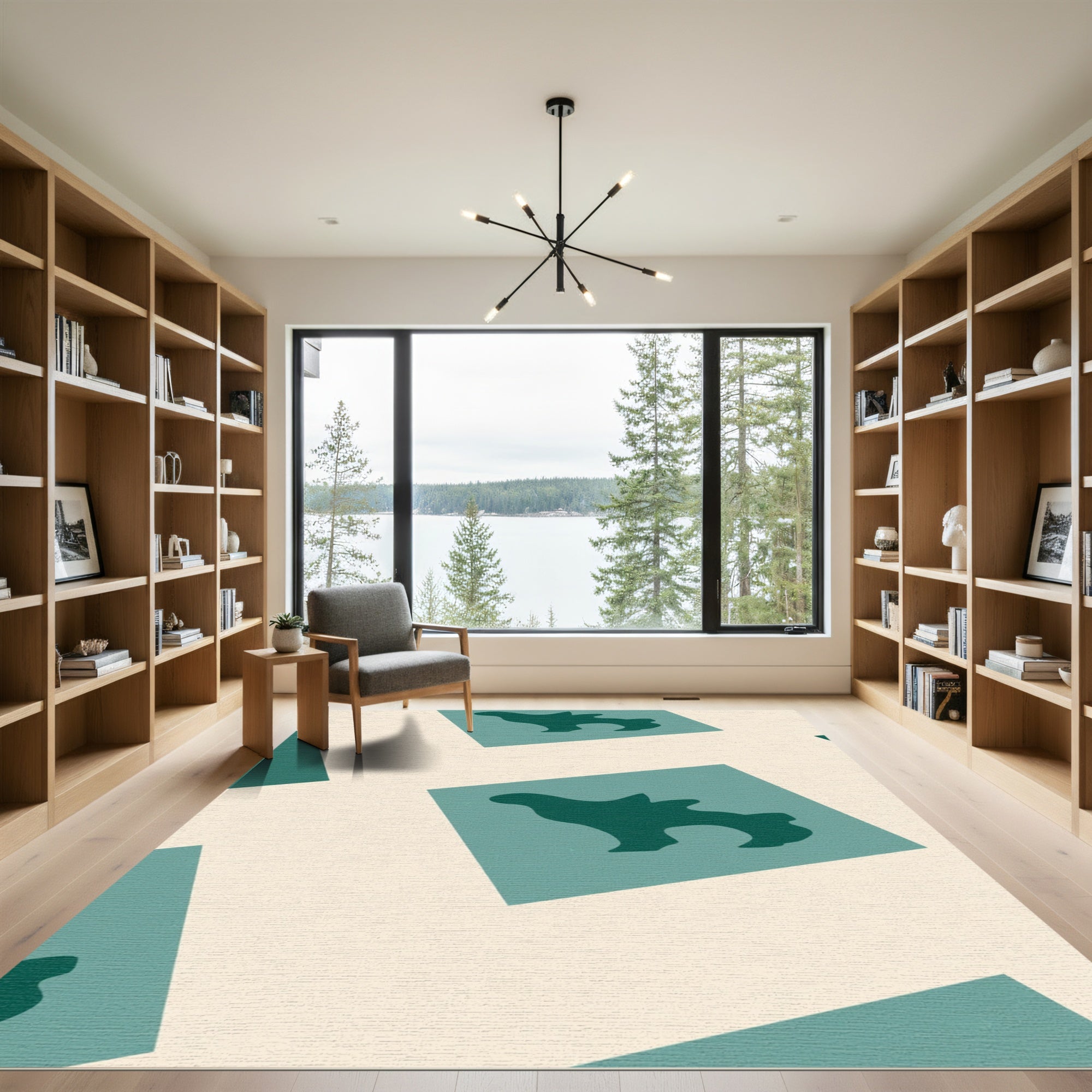 Teal Dino Blocks Cream Rug