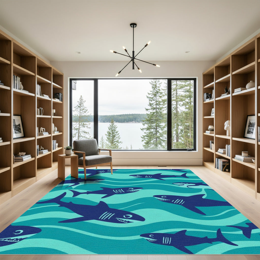Deep Blue Shark Wave Repeat Rug