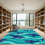Deep Blue Shark Wave Repeat Rug