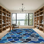 Deep Blue Hexagonal Grid Rug