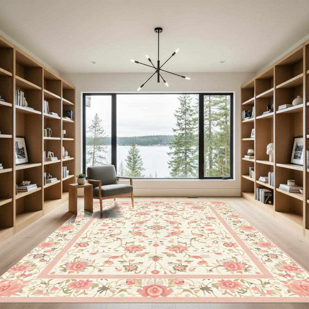 Soft Pink Climbing Floral Border Rug