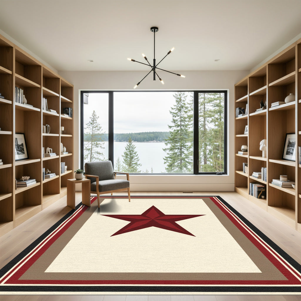 Crimson Star Cream Border Rug