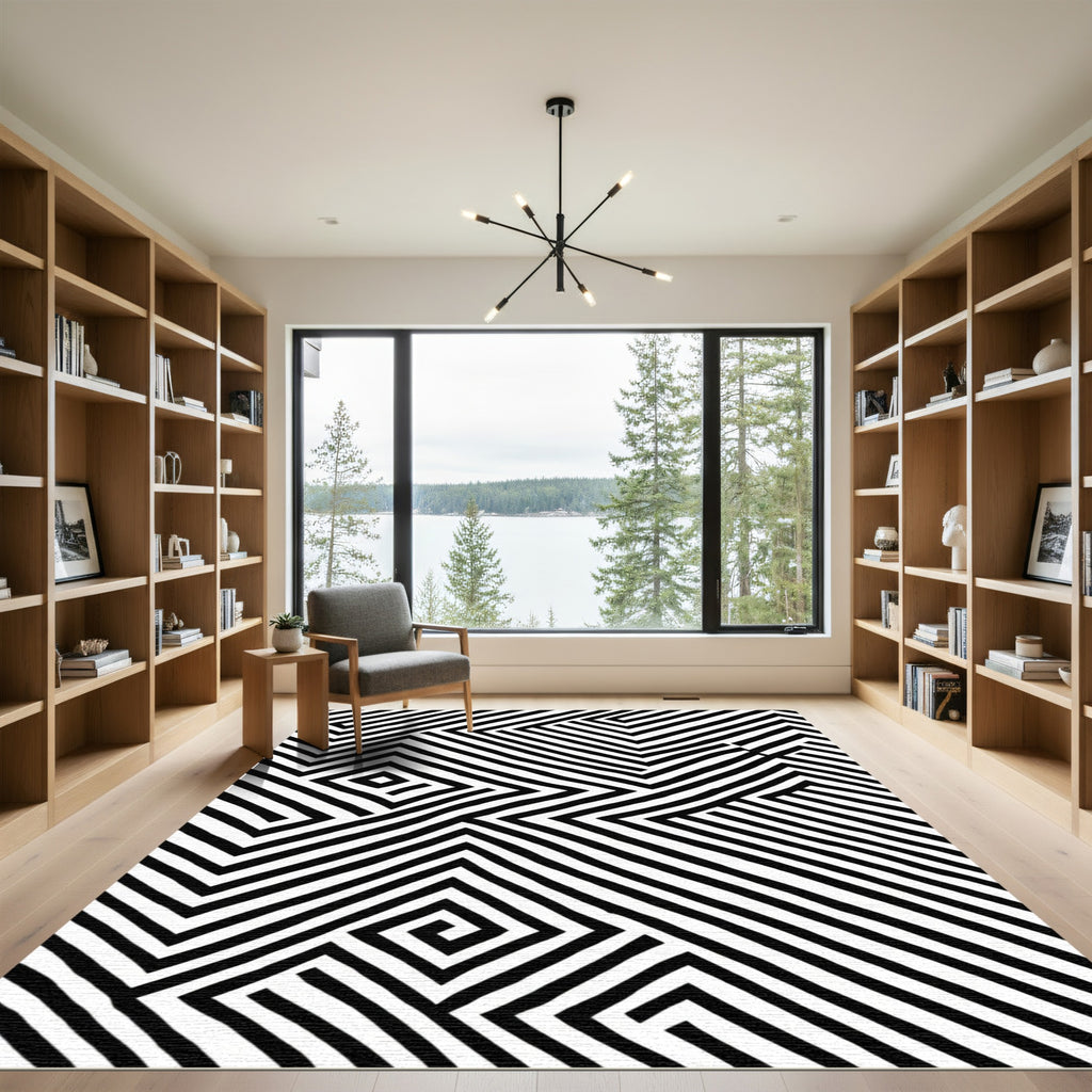 Monochrome Geometric Optical Illusion Rug