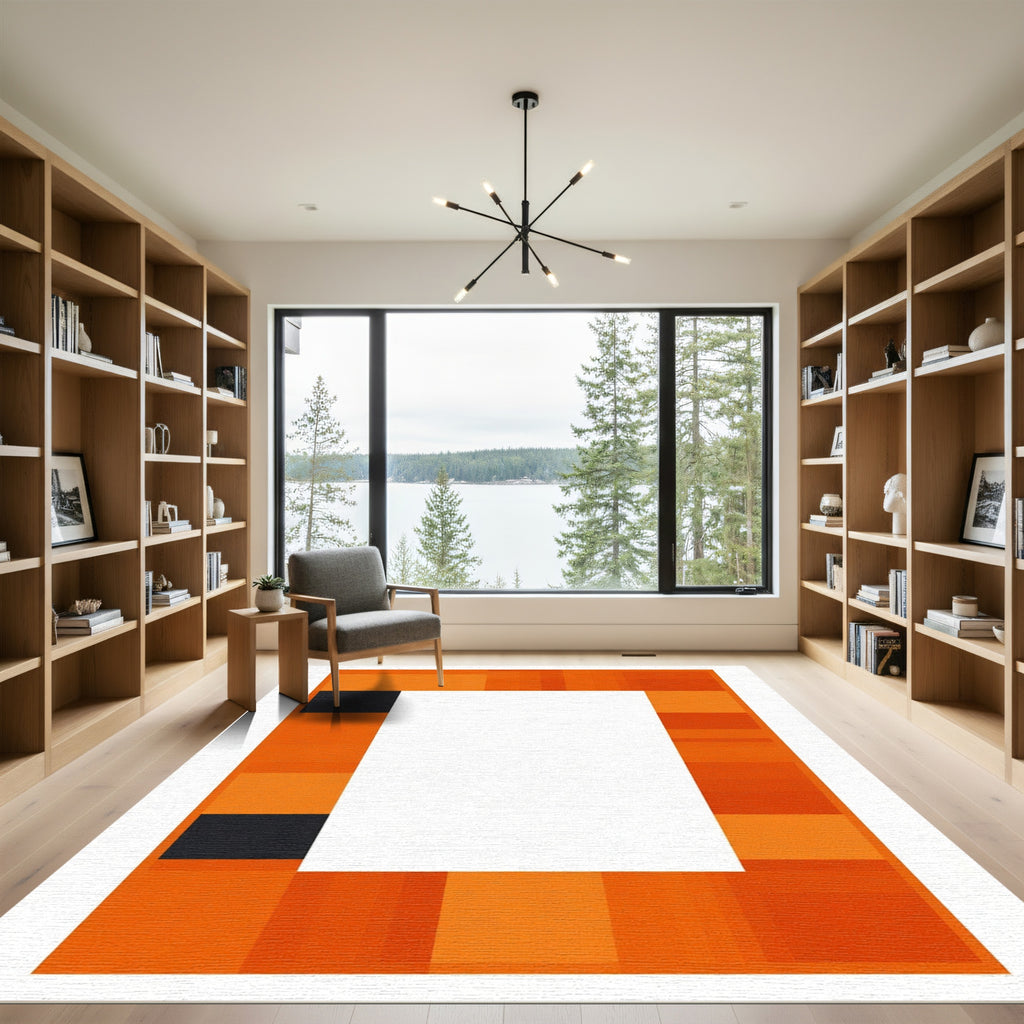 Bold Orange Black Pixelated Frame Rug