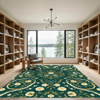 Dark Teal Floral Scroll Animal Rug