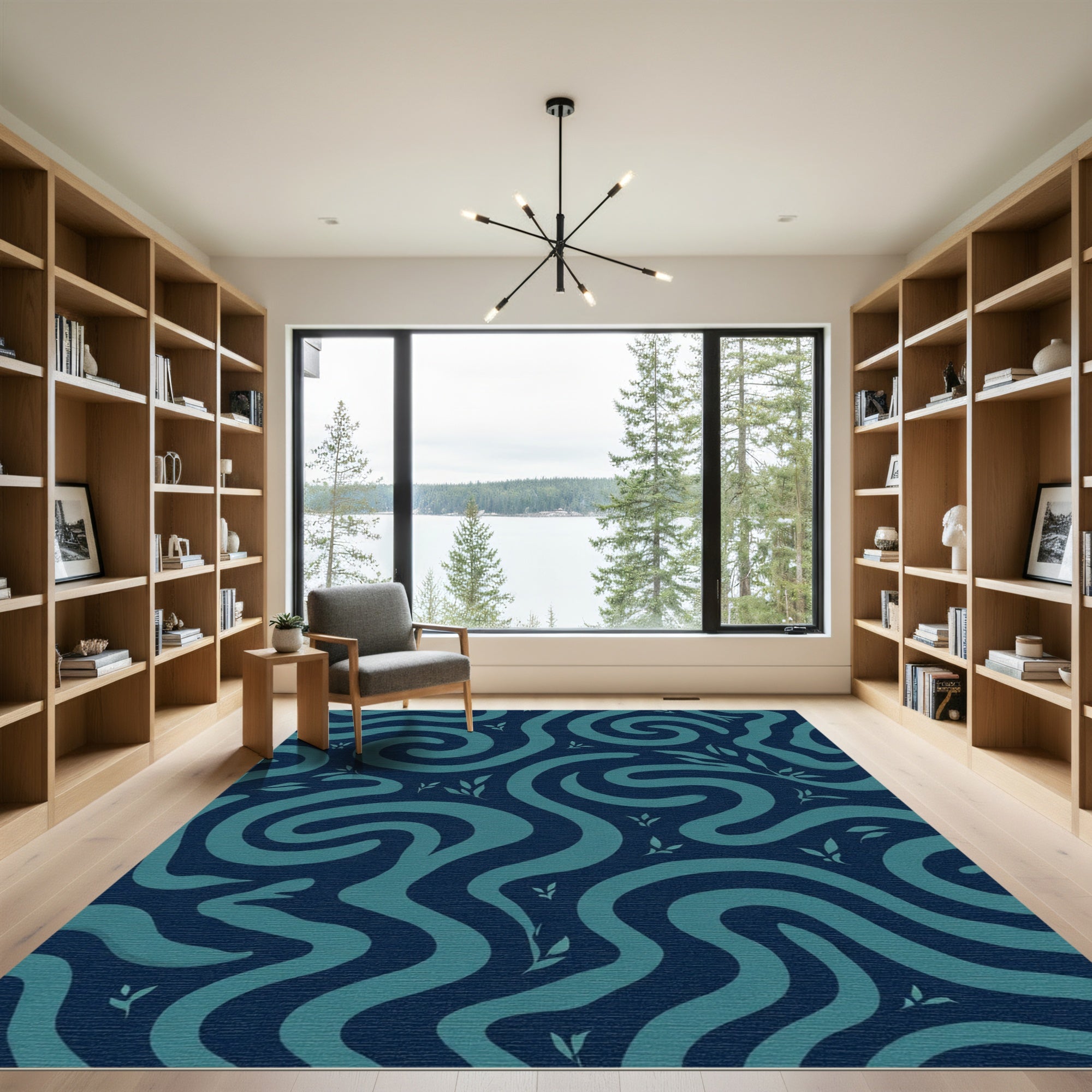 Deep Teal Swirling Vines Rug