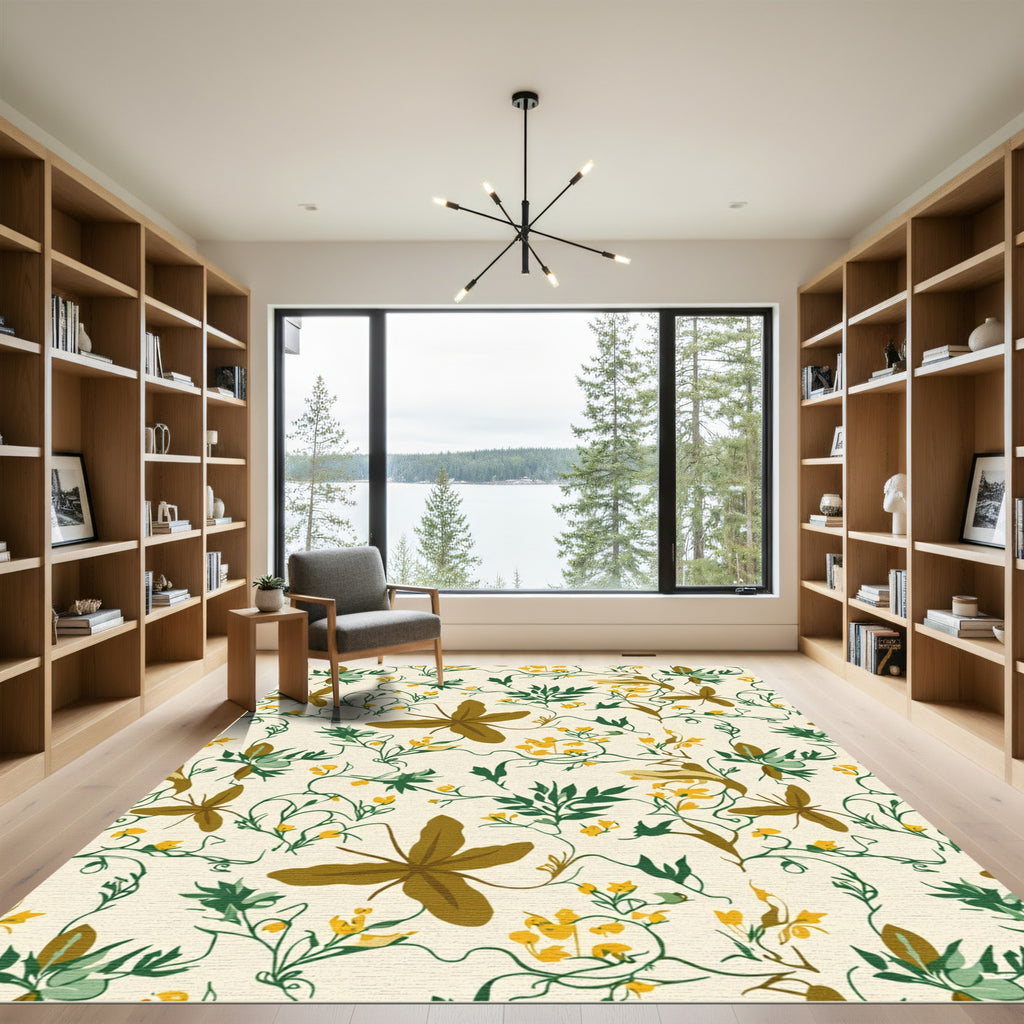 Golden Yellow Vine Floral Rug