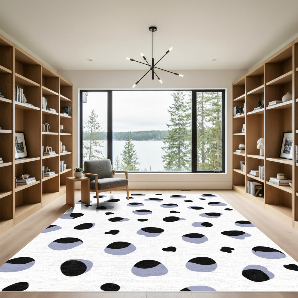 Black Blue Spotted Organic Shapes Rug