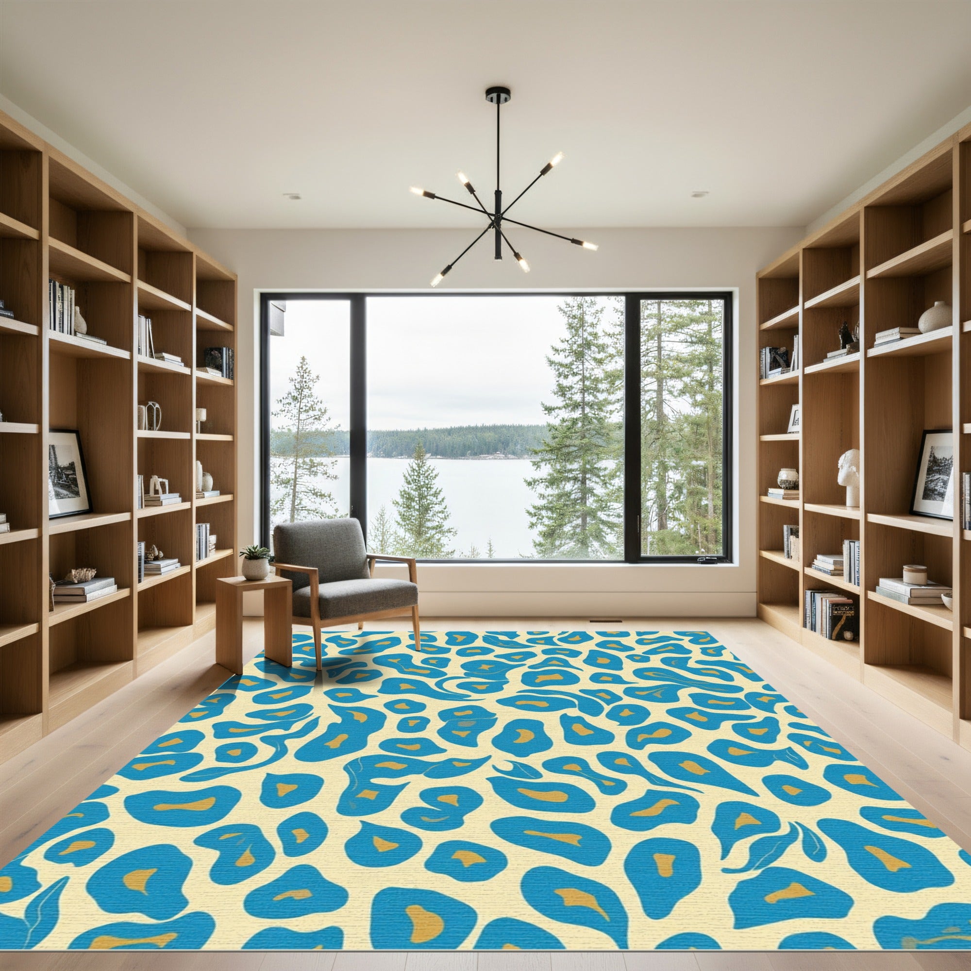 Blue Gold Abstract Spots Rug
