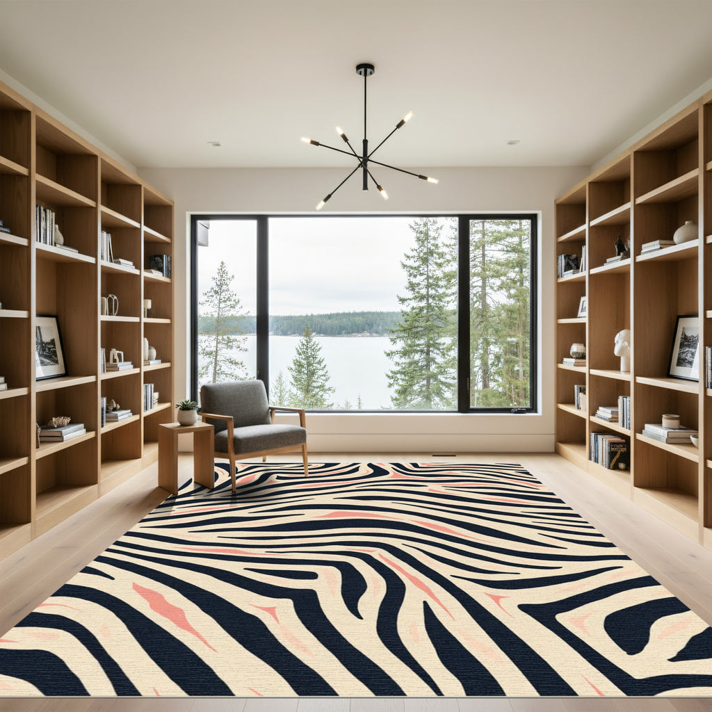 Pink Cream Charcoal Animal Stripe Rug