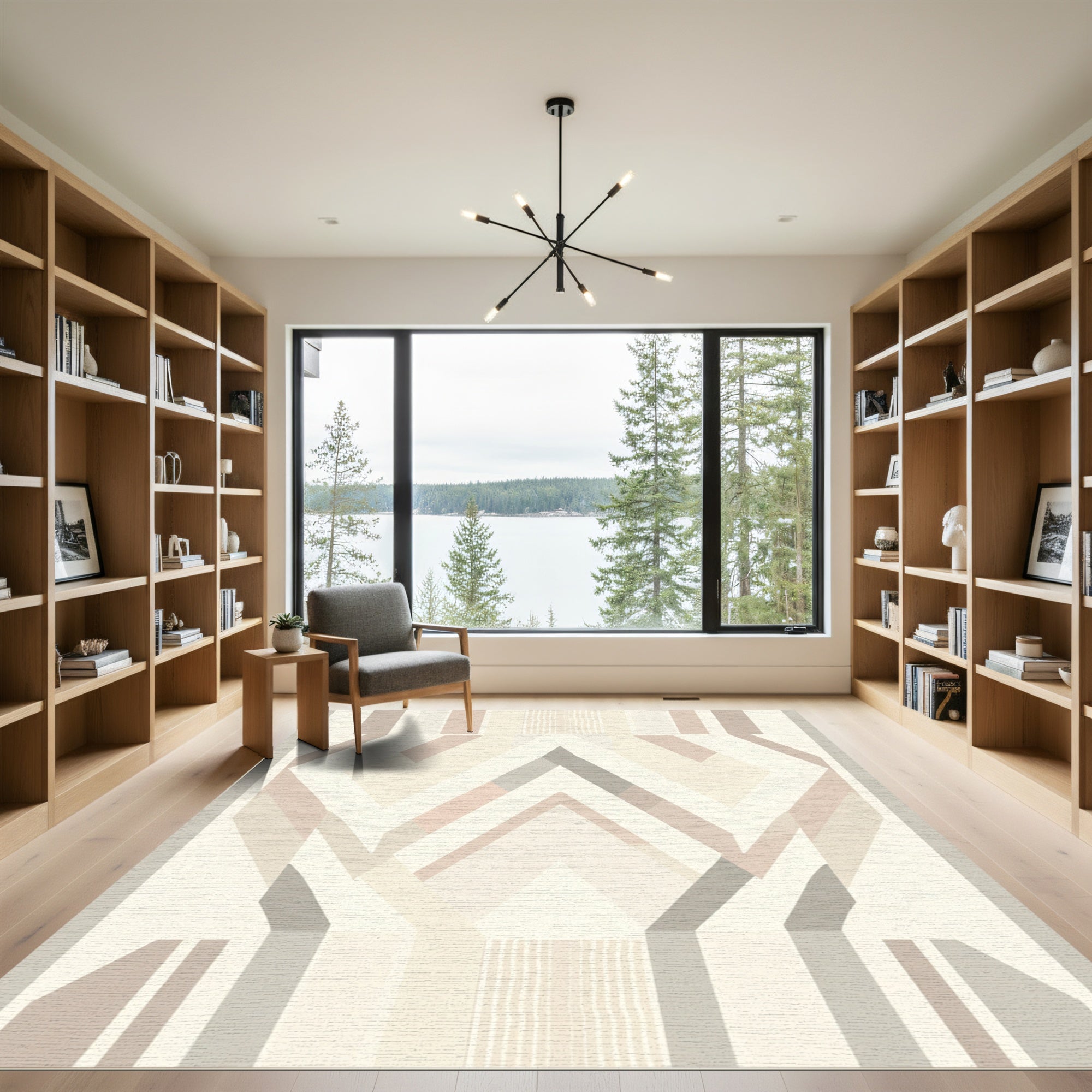 Neutral Geometric Deco Zigzag Rug