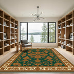 Deep Emerald Gold Floral Scroll Rug