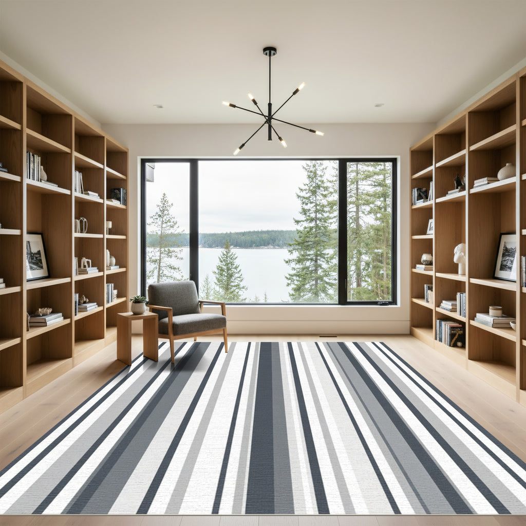 Modern Charcoal Gray Stripe Rug